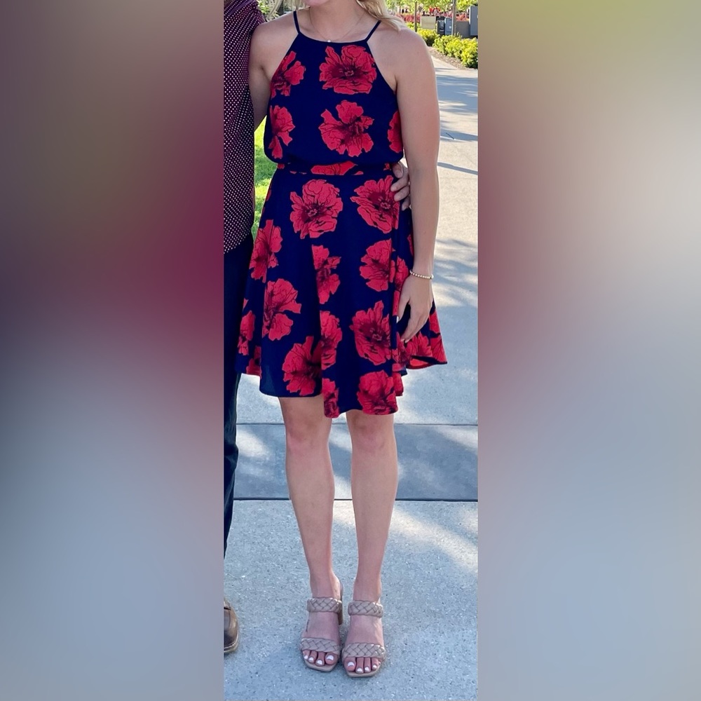 Navy and Red Floral Dress - size S